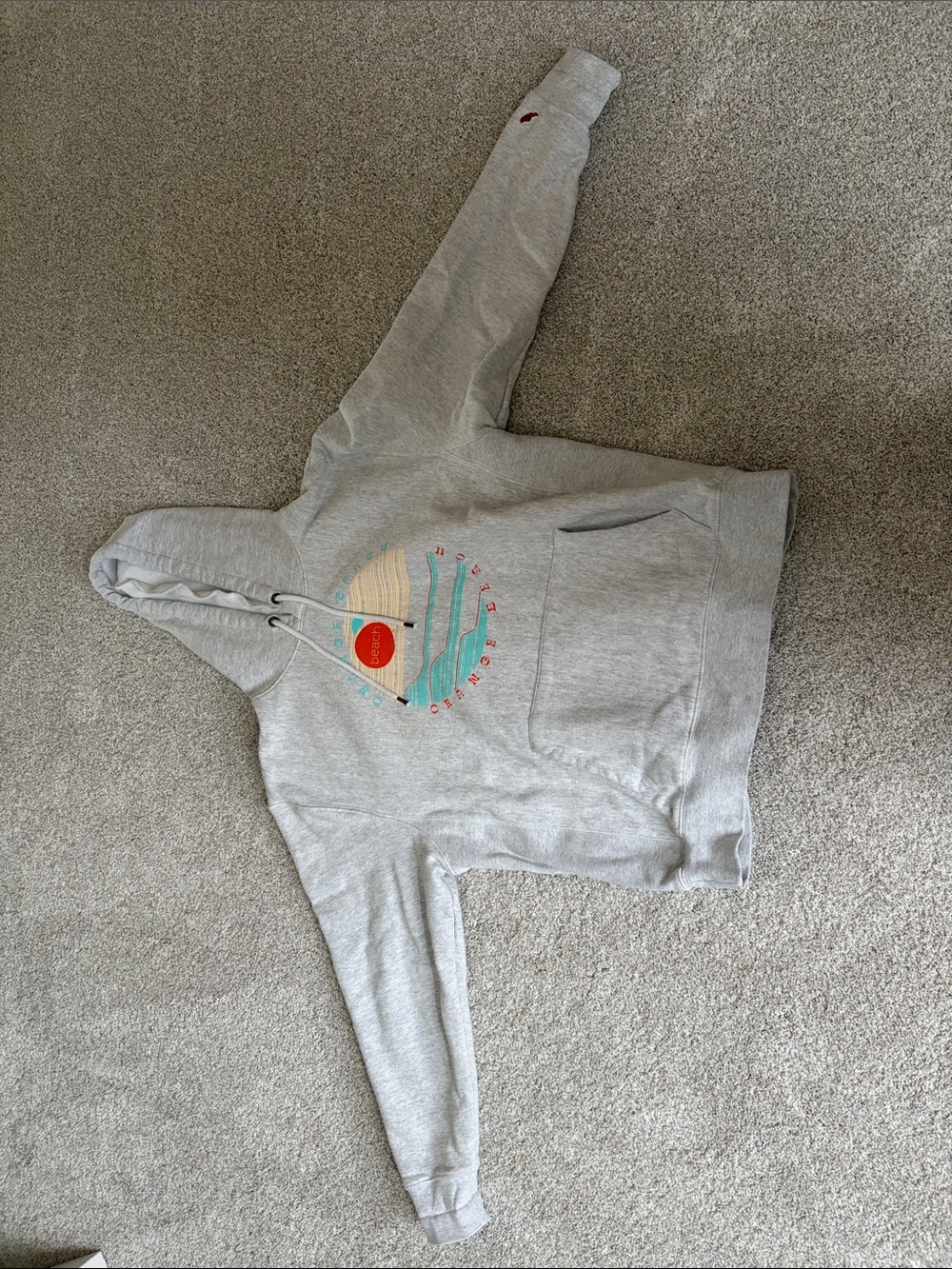 League Gray Hoodie with Multicolor Sunset Graphic
